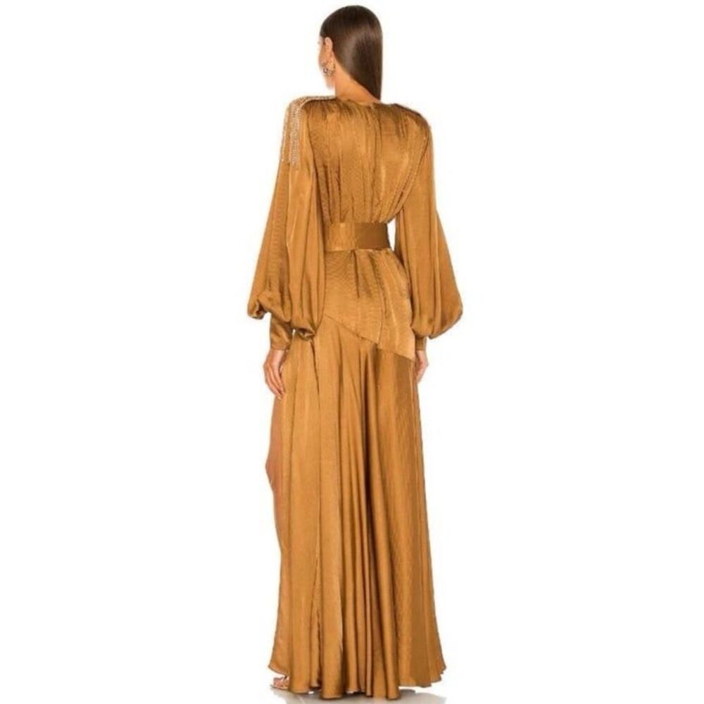 NWT Bronx and Banco Blouson-Sleeve Silk Carmen Dress in Gold Size 6 - Picture 3 of 12